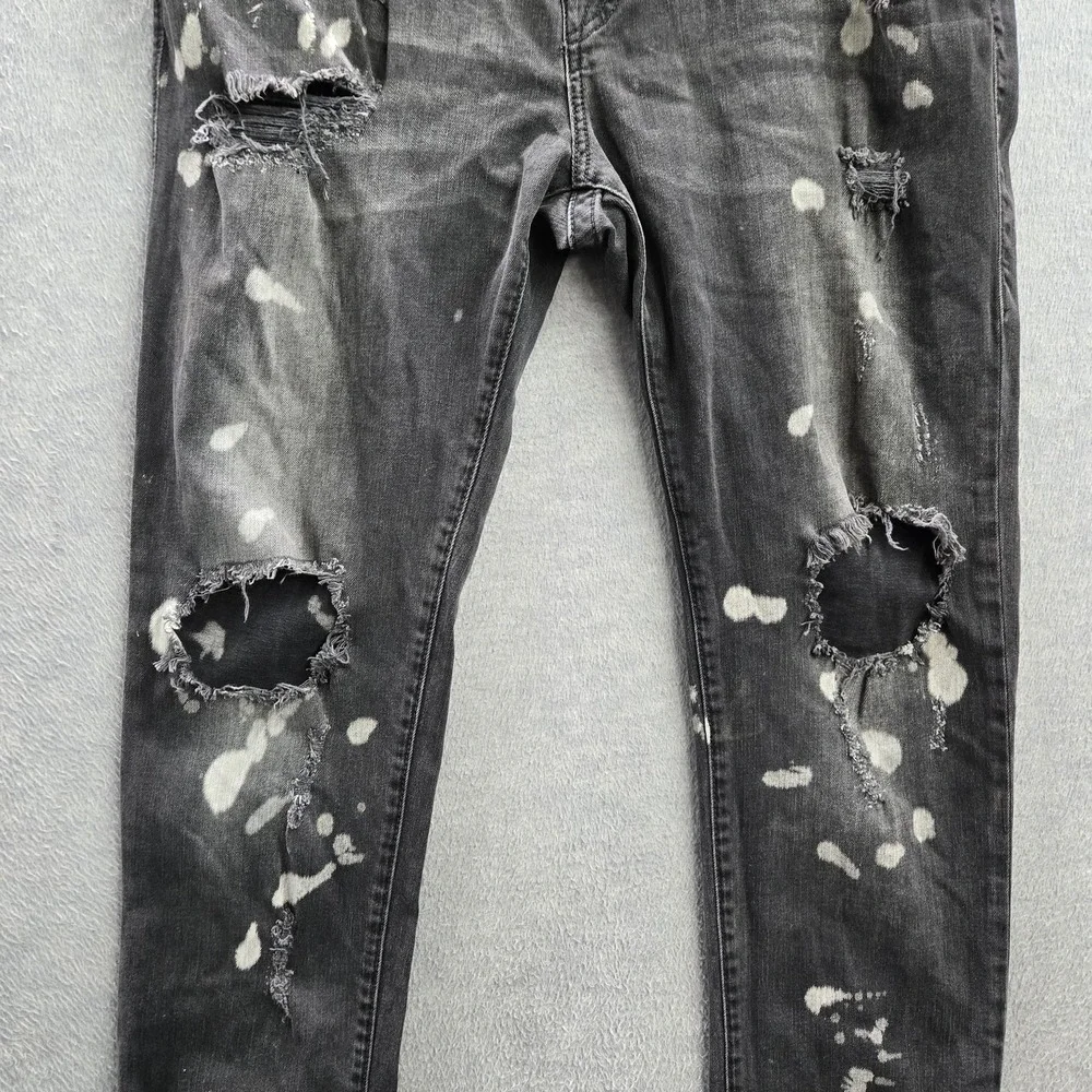 True Religion Men Jeans 36 Black Paint Splatter‎ Rocco Relaxed Skinny Grunge Y2K